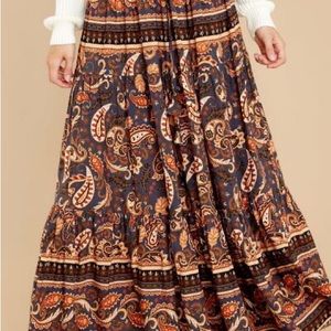 Red Dress Boutique Moonlit Festive Indigo And Rust Maxi Skirt NWOT